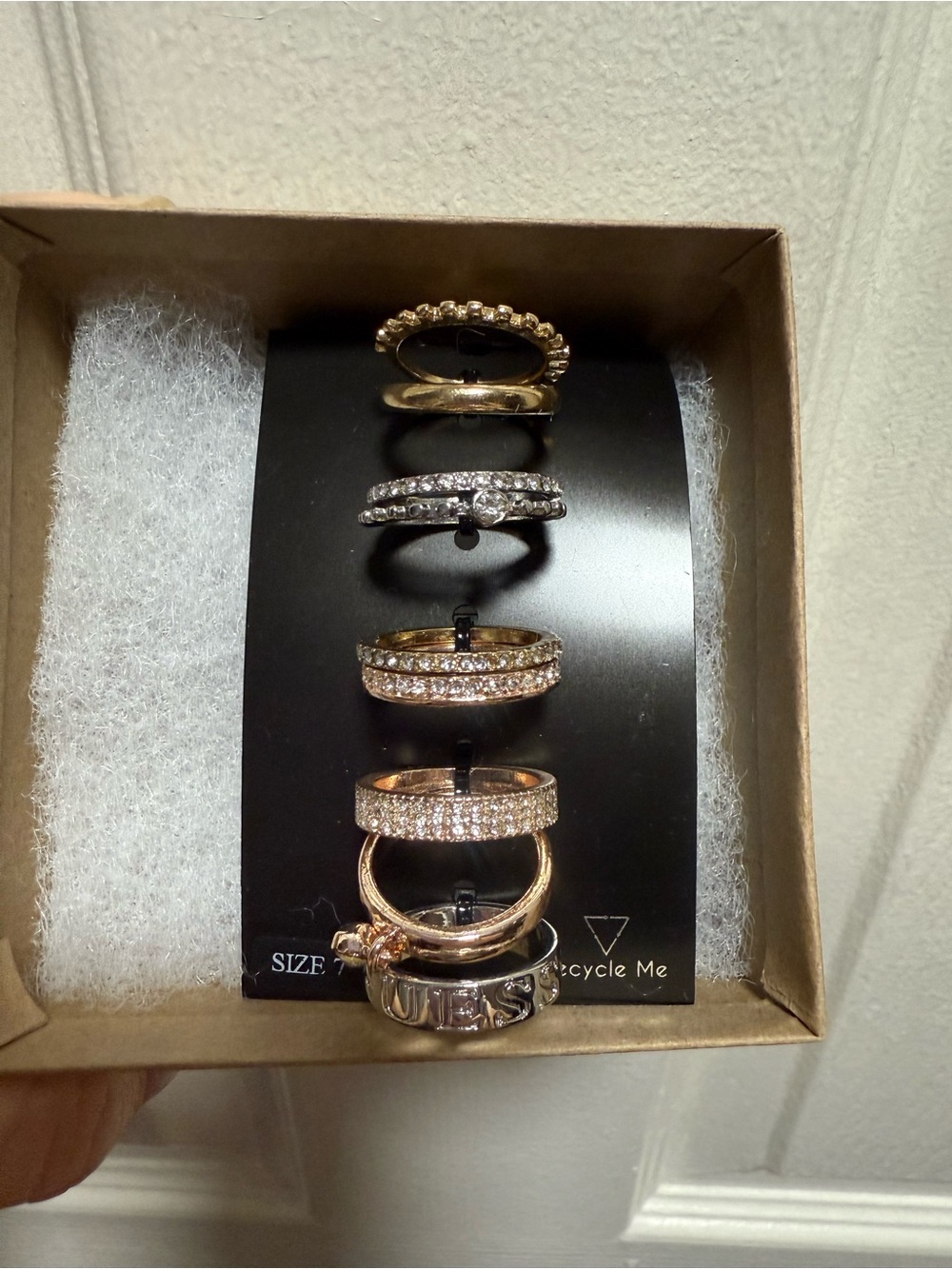 Guess Multi-Tone Pave Stackable Ring Set - Size 7